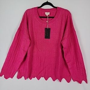 143 Story by Line Up Women's First Meeting Scallop Hem Sweater in Hot Pink Sz 3X